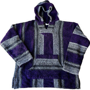Authentic Baja Mexico Woven Hoodie Pullover Purple Black Pocket Size Large